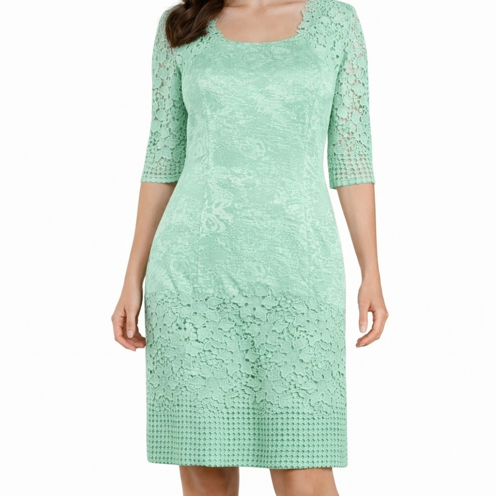 NWT Antonio Melani Jan Mint Green Embroidered Lace Floral Jacquard Sheath Dress